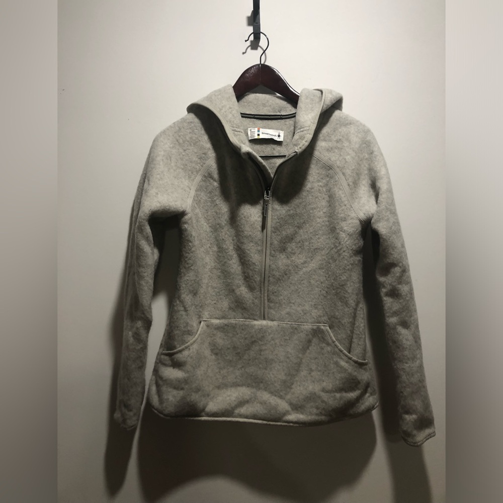 Light Gray Wool Hooded Zip Sweater - Women